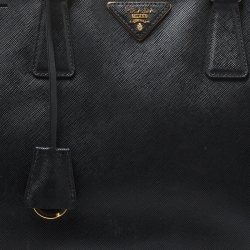 Pre Owned Prada Black Saffiano Lux Leather Medium Galleria Double Zip Tote