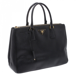 Pre Owned Prada Black Saffiano Lux Leather Medium Galleria Double Zip Tote