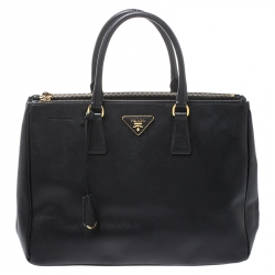Pre Owned Prada Black Saffiano Lux Leather Medium Galleria Double Zip Tote