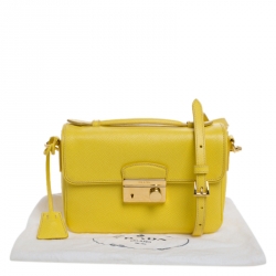 Pre Owned Prada Yellow Saffiano Leather Mini Sound Top Handle Bag