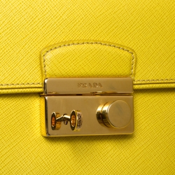 Pre Owned Prada Yellow Saffiano Leather Mini Sound Top Handle Bag