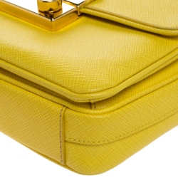 Pre Owned Prada Yellow Saffiano Leather Mini Sound Top Handle Bag
