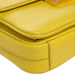 Pre Owned Prada Yellow Saffiano Leather Mini Sound Top Handle Bag