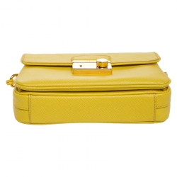 Pre Owned Prada Yellow Saffiano Leather Mini Sound Top Handle Bag