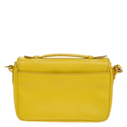 Pre Owned Prada Yellow Saffiano Leather Mini Sound Top Handle Bag