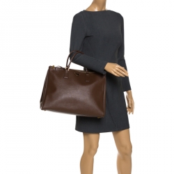 Pre Owned Prada Brown Saffiano Lux Leather Executive Double Zip Tote