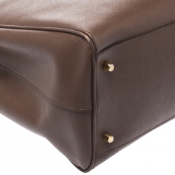 Pre Owned Prada Brown Saffiano Lux Leather Executive Double Zip Tote