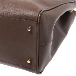 Pre Owned Prada Brown Saffiano Lux Leather Executive Double Zip Tote