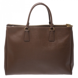 Pre Owned Prada Brown Saffiano Lux Leather Executive Double Zip Tote