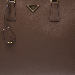 Pre Owned Prada Brown Saffiano Lux Leather Executive Double Zip Tote