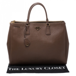 Pre Owned Prada Brown Saffiano Lux Leather Executive Double Zip Tote