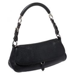Pre Owned Prada Black Pebbled Leather Small Baguette Bag