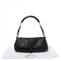 Pre Owned Prada Black Pebbled Leather Small Baguette Bag