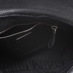 Pre Owned Prada Black Pebbled Leather Small Baguette Bag