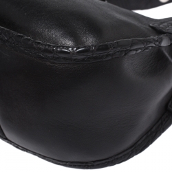 Pre Owned Prada Black Leather with Exotic Embossed Trim Small Shoulder Bag