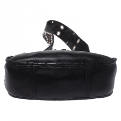 Pre Owned Prada Black Leather with Exotic Embossed Trim Small Shoulder Bag