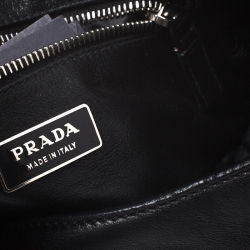 Pre Owned Prada Black Leather with Exotic Embossed Trim Small Shoulder Bag