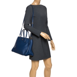 Pre Owned Prada Blue Saffiano Leather Triple Pocket Convertible Tote