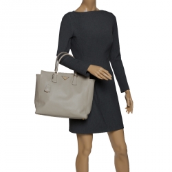 Pre Owned Prada Grey Saffiano Lux Leather Tote