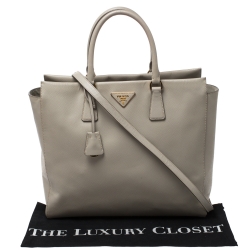 Pre Owned Prada Grey Saffiano Lux Leather Tote