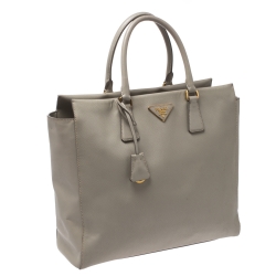 Pre Owned Prada Grey Saffiano Lux Leather Tote