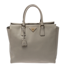 Pre Owned Prada Grey Saffiano Lux Leather Tote