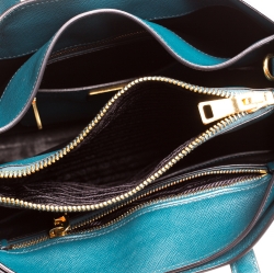 Pre Owned Prada Petroleum Green Saffiano Leather Triple Pocket Convertible Tote