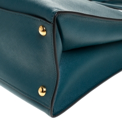 Pre Owned Prada Petroleum Green Saffiano Leather Triple Pocket Convertible Tote