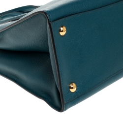 Pre Owned Prada Petroleum Green Saffiano Leather Triple Pocket Convertible Tote