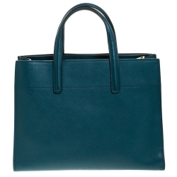 Pre Owned Prada Petroleum Green Saffiano Leather Triple Pocket Convertible Tote