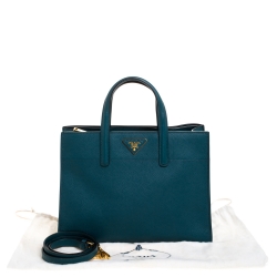 Pre Owned Prada Petroleum Green Saffiano Leather Triple Pocket Convertible Tote