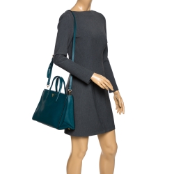 Pre Owned Prada Petroleum Green Saffiano Leather Triple Pocket Convertible Tote