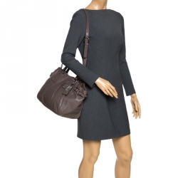 Pre Owned Prada Dark Grey Soft Leather Convertible Bag