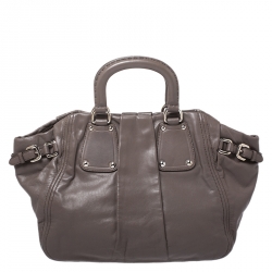 Pre Owned Prada Dark Grey Soft Leather Convertible Bag