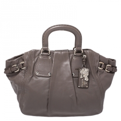 Pre Owned Prada Dark Grey Soft Leather Convertible Bag