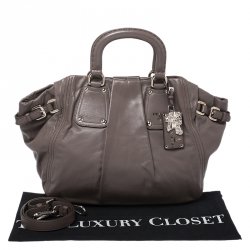 Pre Owned Prada Dark Grey Soft Leather Convertible Bag