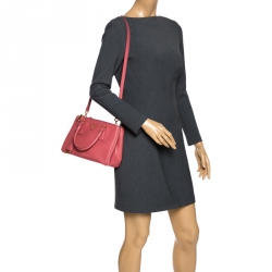 Pre Owned Prada Pink Saffiano Lux Leather Mini Double Zip Tote