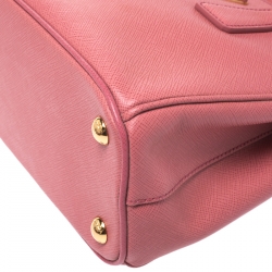 Pre Owned Prada Pink Saffiano Lux Leather Mini Double Zip Tote