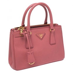 Pre Owned Prada Pink Saffiano Lux Leather Mini Double Zip Tote