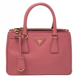 Pre Owned Prada Pink Saffiano Lux Leather Mini Double Zip Tote