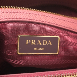 Pre Owned Prada Pink Saffiano Lux Leather Mini Double Zip Tote