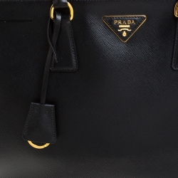 Pre Owned Prada Black Saffiano Lux Leather Medium Galleria Double Zip Tote