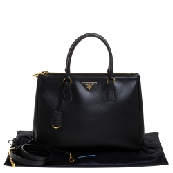 Pre Owned Prada Black Saffiano Lux Leather Medium Galleria Double Zip Tote