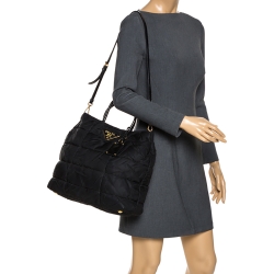 Pre Owned Prada Black Quilted Nylon and Patent Leather Tote