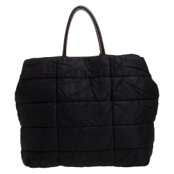 Pre Owned Prada Black Quilted Nylon and Patent Leather Tote