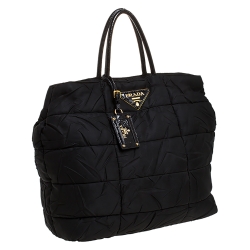 Pre Owned Prada Black Quilted Nylon and Patent Leather Tote