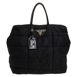 Pre Owned Prada Black Quilted Nylon and Patent Leather Tote