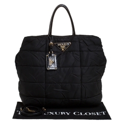 Pre Owned Prada Black Quilted Nylon and Patent Leather Tote