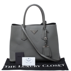 Pre Owned Prada Grey Saffiano Cuir Leather Medium Double Handle Tote