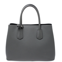 Pre Owned Prada Grey Saffiano Cuir Leather Medium Double Handle Tote